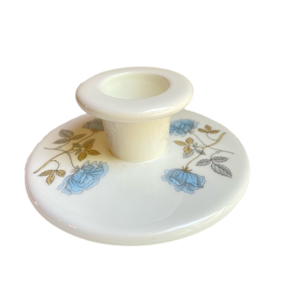 Wedgwood Ice Rose single candlestick holder in blue green floral made in England